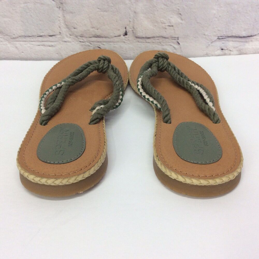 Sperry Top Sider Thong Sandals Women's Size 6 Green/Cream Nautical Braided Strap - Picture 6 of 8